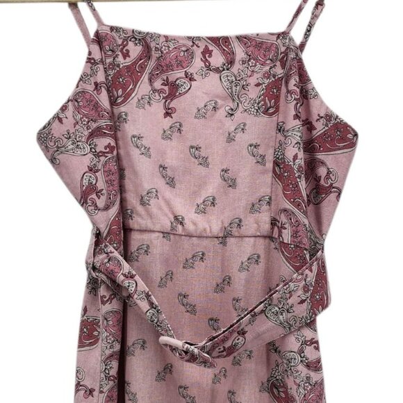 Bardot Junior Girls 14 Dress Linen Blend Paisley Pink Belted Sleeveless Party - Picture 3 of 10